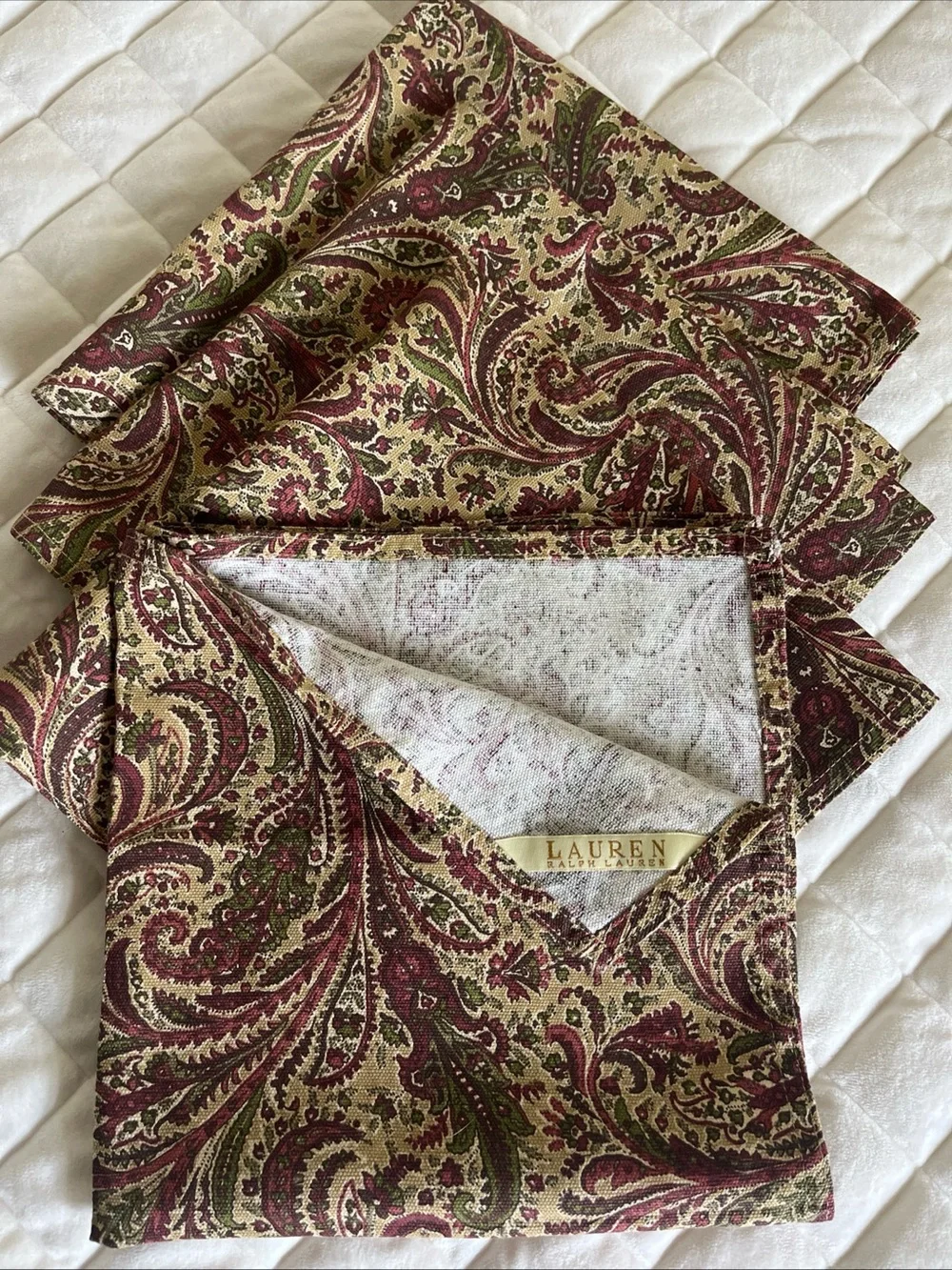 Ralph Lauren Burgundy and Gold Paisley Cloth Napkins